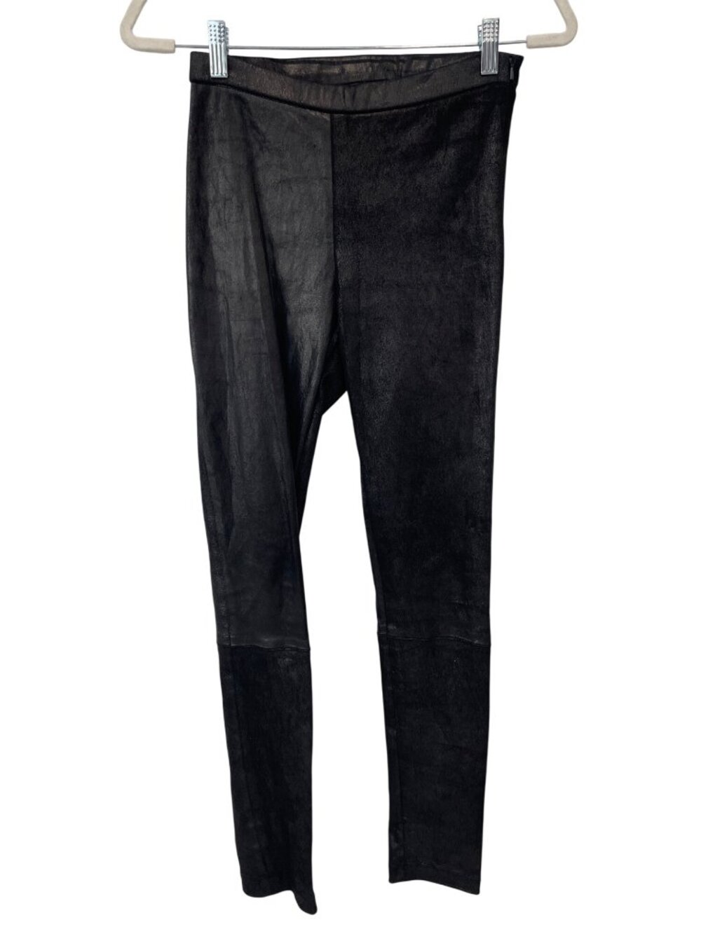 Saks Fifth Avenue Leggings Small Ankle Zip Leather Black Grunge Biker NEW